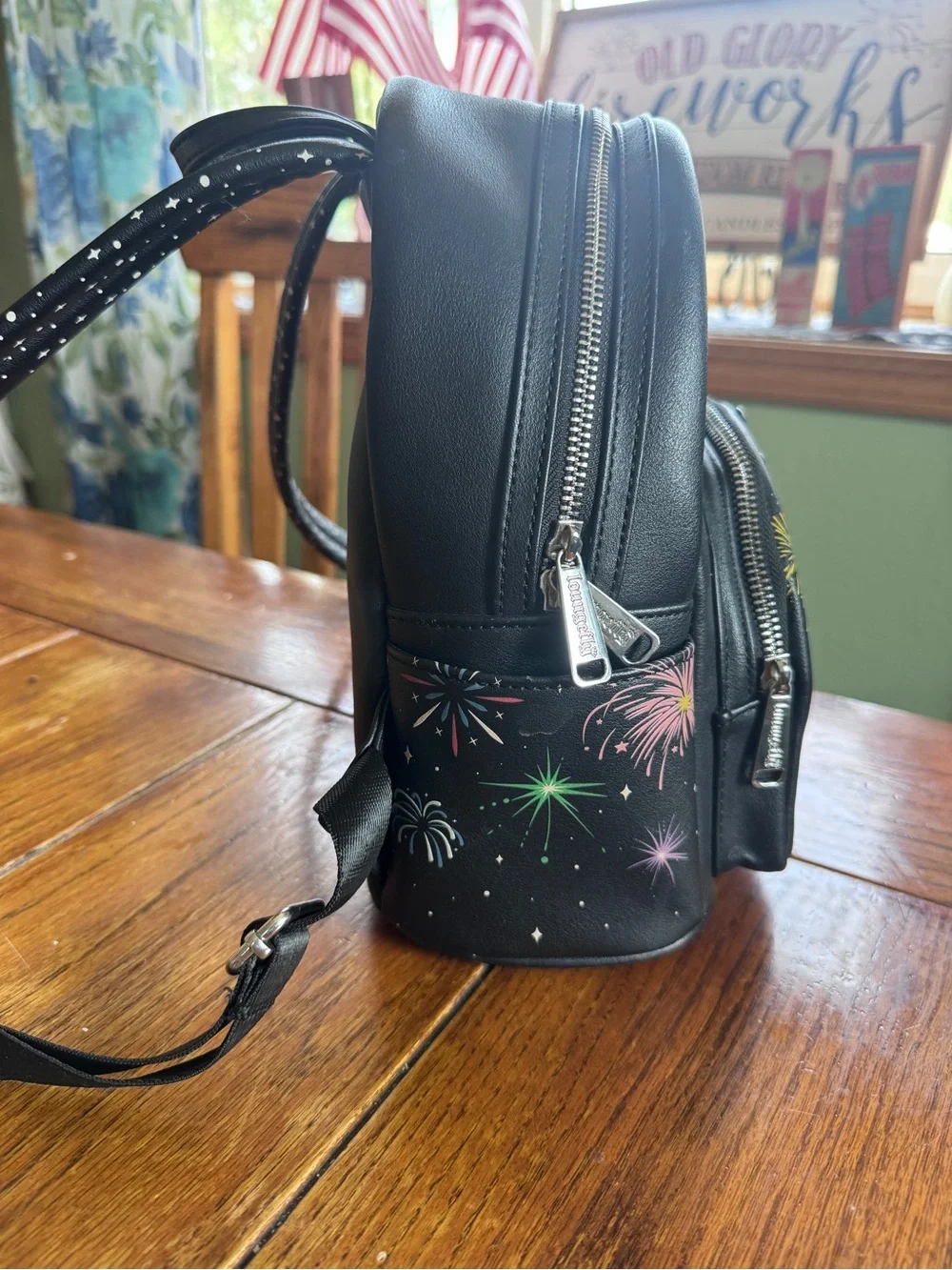 Loungefly Black Fireworks Mini Backpack w/Matching Wallet 100th year celebration
